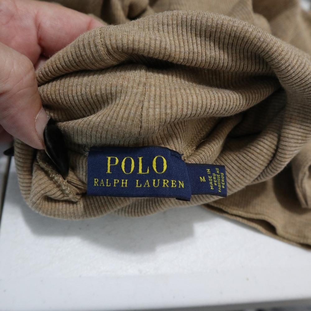 Polo Ralph Lauren Ribbed Stretch Turtleneck Top Womens M Beige Modal Preppy - Picture 2 of 10